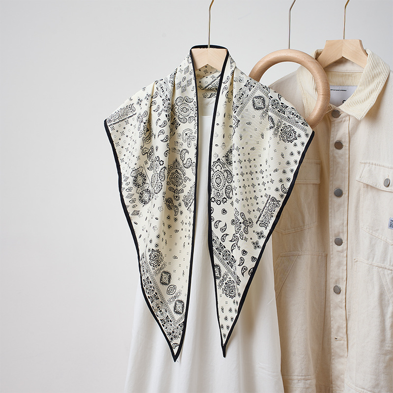 Foulard d'été en soie sergé imitation soie, motif cachemire, écharpe diagonale fraîche pour femme, foulard triangulaire en soie
