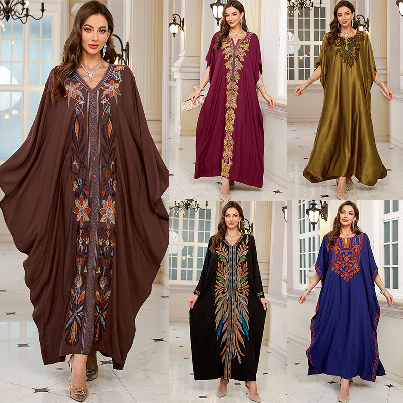 Caftans longs brodés pour femmes, robes kaftan grande taille, tenues de plage, robes Moomoo, robes marocaines