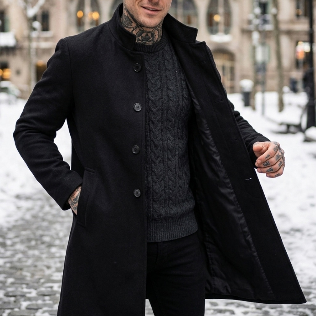 Manteau trench à double boutonnage pour homme, hiver |   Veste longue coupe-vent et chaude |   Manteau long décontracté à style streetwear professionnel