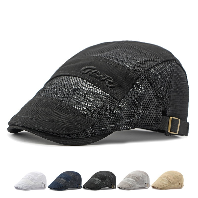 Nouveaux Bérets en Maille pour Hommes, Casquettes Plates Vintage Tendance d'Été, Chapeaux de Soleil Décontractés en Coton Ajustables pour Hommes