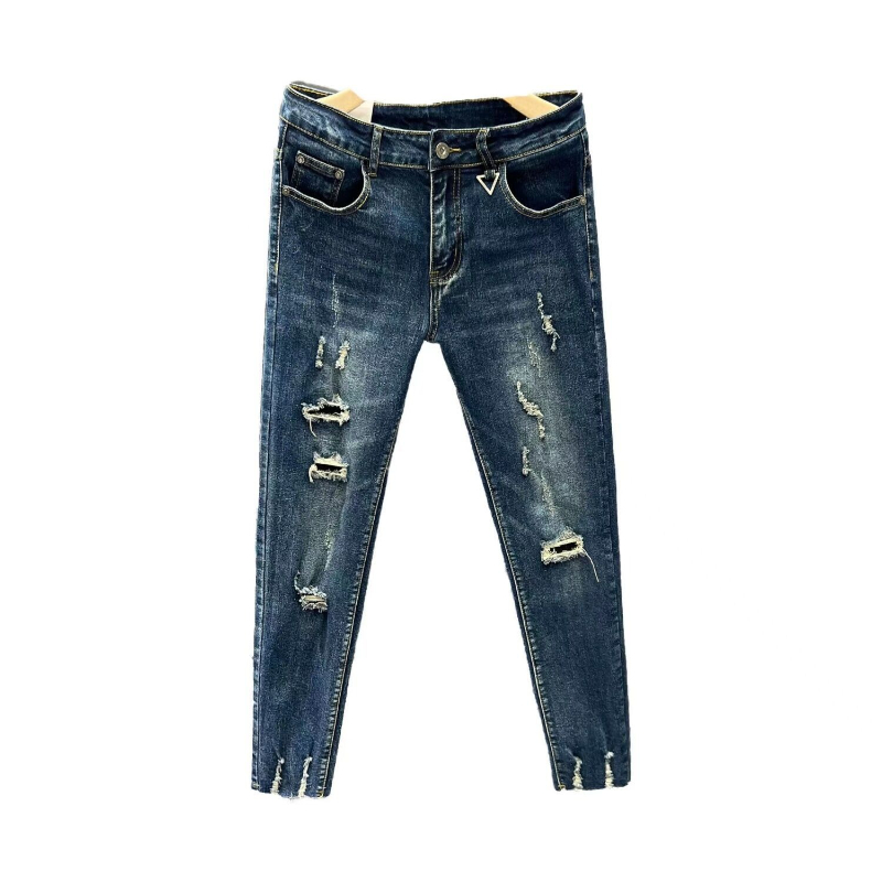 Jean court pour hommes pantalon déchiré cassé mode coréenne déchiré Kpop empilé tendance 2025 Style pas cher avec trous homme pantalon de cowboy