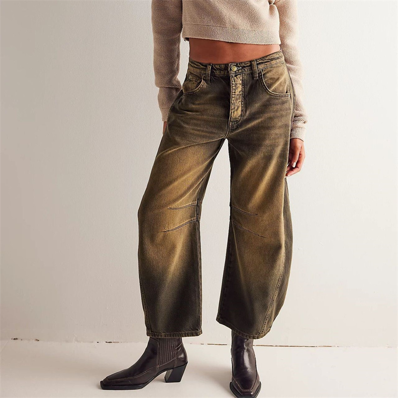 Jean Vintage en Denim de Style Américain pour Femme, Pantalon Droit, Décontracté, Taille Moyenne