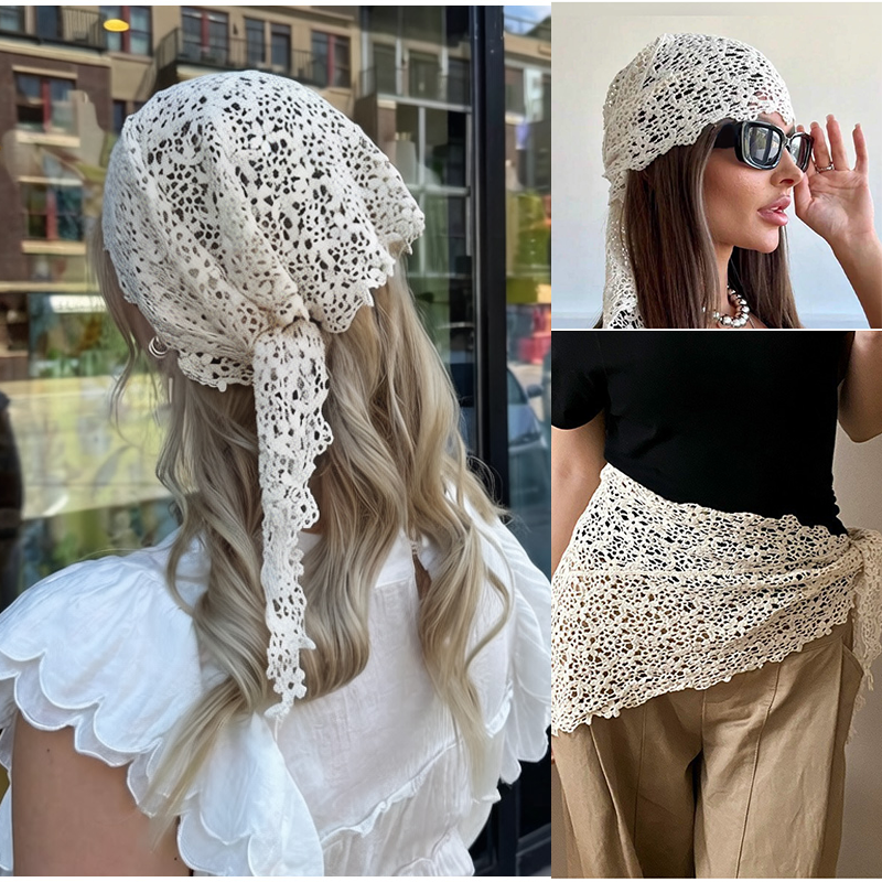 Bandana en dentelle florale pour femme, foulard de plage, de soirée ou formel, accessoire de cheveux polyvalent pour tenues bohèmes d'été et usage quotidien