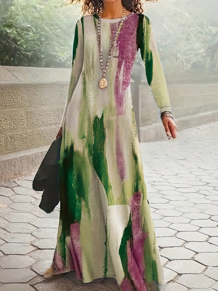 Robes élégantes imprimées Graffiti pour femmes, robes décontractées à manches longues, tempérament Y2K, mode féminine, vêtements à col rond, nouvelle collection 2025