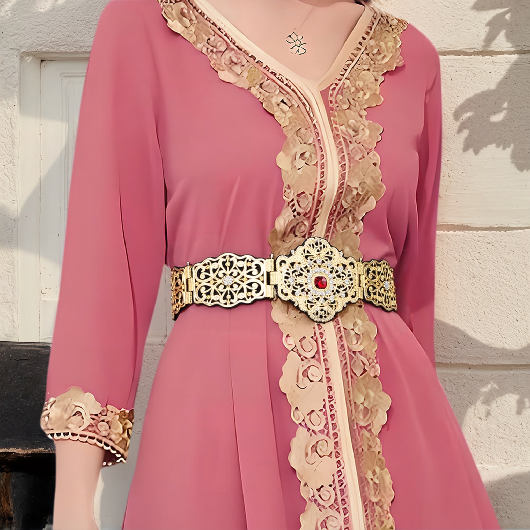 Ceinture en corde dorée pour femmes, ceinture de caftan marocain, bijoux de mariage en cristal, bijoux de festival arabe