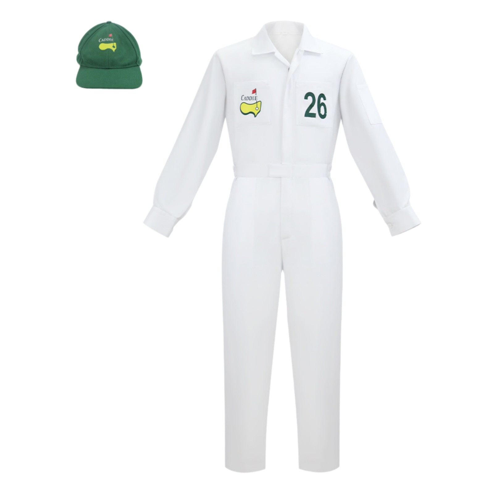 Ensemble de costumes de caddie de golf pour hommes et femmes, combinaison avec casquette verte, tenue de couple pour Halloween, pour les fêtes à thème cosplay