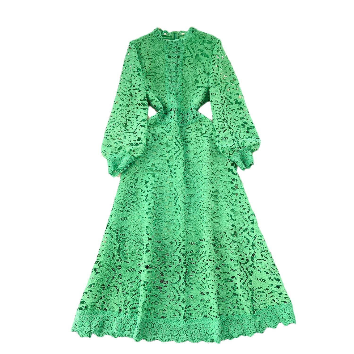 Robe longue en dentelle pour femmes, manches lanternes, ligne A, ajourée, taille haute, Streetwear, épissure élégante, mariage Y2k, blanc