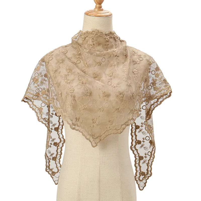 Fleur brodée dentelle Triangle écharpe petit châle Crochet cou écharpe couleur unie foulard chapeaux Bandana Hijab foulard