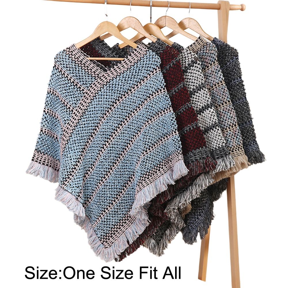 Mode automne hiver chaud tricoté châle Style ethnique rayure gland châle Cape tricot enveloppes écharpe pour femmes fille