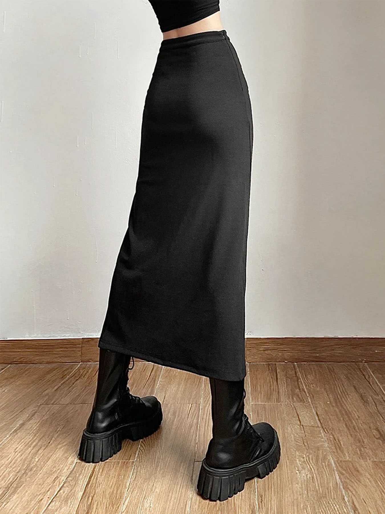 Jupe noire Sexy fendue, Simple, décontractée, assortie avec tout, pour sortie de rue, Cool, Mature, vitalité, personnalité, tendance, jupe basique pour femmes