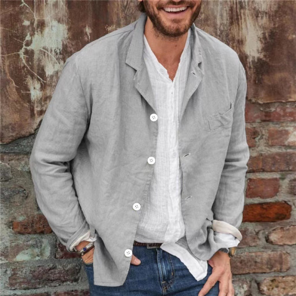 Veste en lin de coton pour hommes, cardigan de plage extrêmement fin, chemise à revers, manteau décontracté, vêtements d'été monochromes