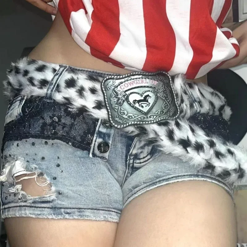 Ceinture en fourrure de cow-girl léopard pour hommes et femmes, ceinture décorative vintage, gothique, punk, structure en métal, jeans hip-hop, pantalon, Y2K