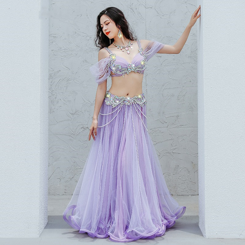 Tenue de compétition de luxe pour la danse du ventre, broderie perlée, soutien-gorge, jupe balançoire brillante, Popsong, le moindre ywood, costume arabe Caderines, 2023