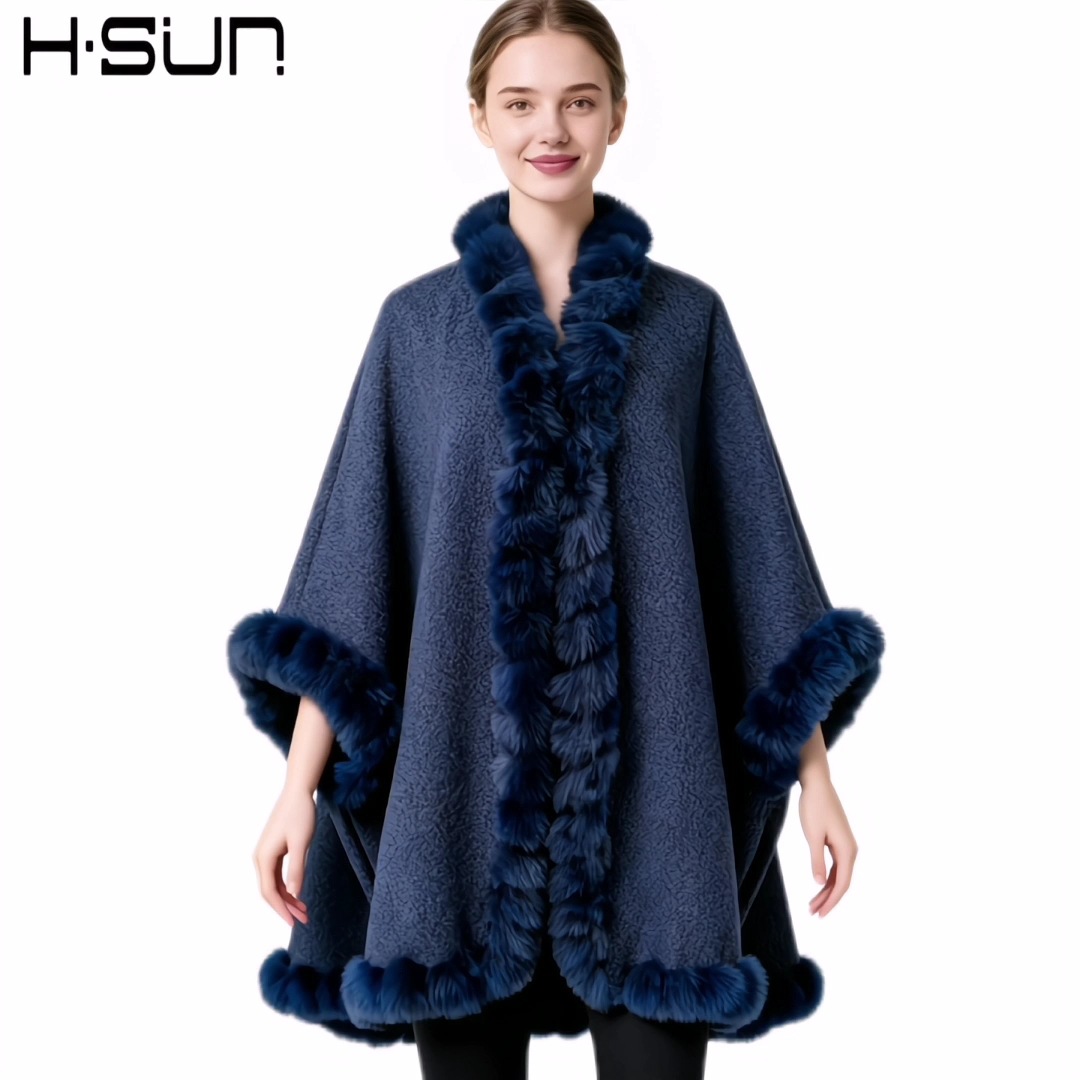Automne hiver 2025 nouvelle mode femmes couleur unie décontracté à la mode élégant luxe fausse fourrure manteaux femme vêtements Ponchos Capes hauts