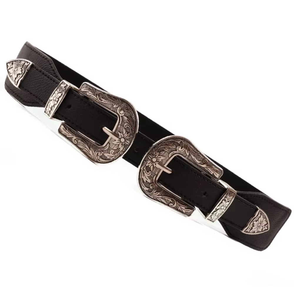 Ceinture noire polyvalente personnalisée pour femme, design à double boucle, ceinture littéraire haut de gamme, nouveau style, tendance