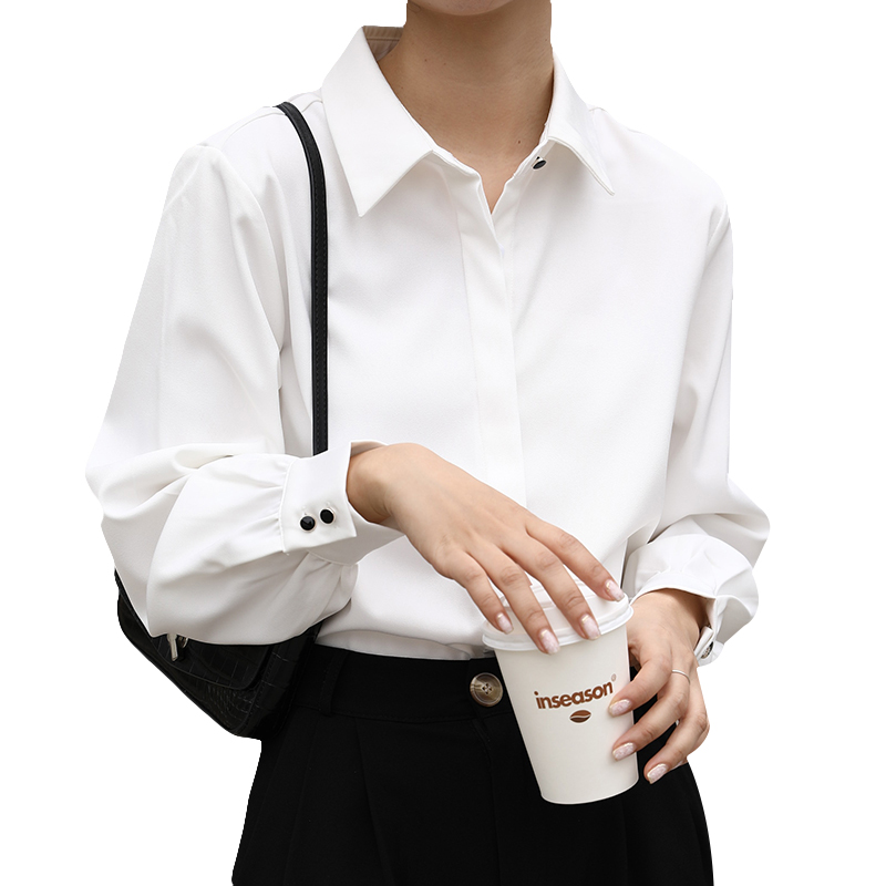 Chemise blanche à col rabattu pour femme, hauts de travail élégants, à simple boutonnage, à manches longues