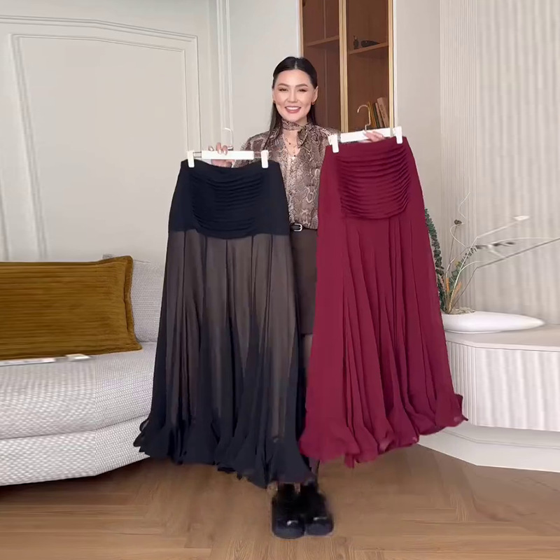 Jupe longue pour femmes, Streetwear, couleur unie, robe de bal à volants, poches pliables, ligne A, jupes plissées Vintage décontractées