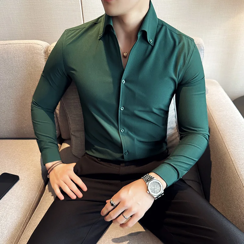 Hommes robe chemise 2025 automne à manches longues Camisas affaires mode chemise mâle solide Style britannique blanc noir chemise hommes vêtements