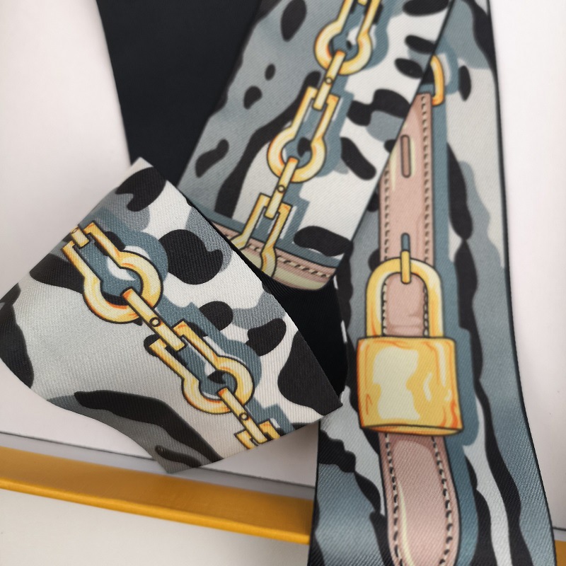 Chaîne léopard allonger foulard en soie pour rubans de cheveux femmes décoration sergé soie emballage sac cravates foulard en soie petites écharpes