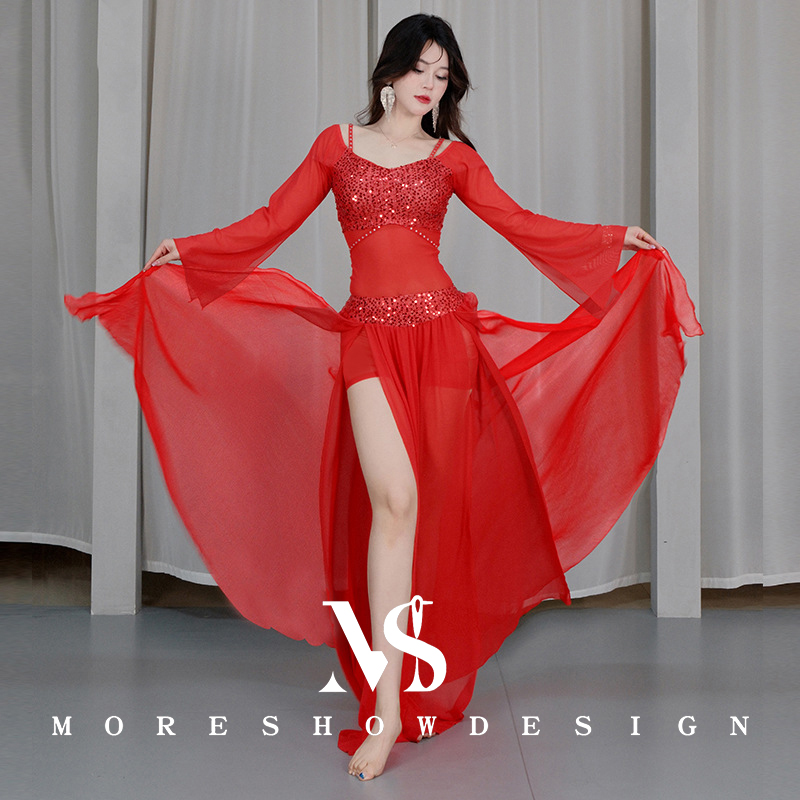 Ensemble de costumes de danse du ventre pour femmes, ensemble 2 pièces, haut + jupe en maille, vêtements d'entraînement d'été, vêtements de danse, Costume de Performance