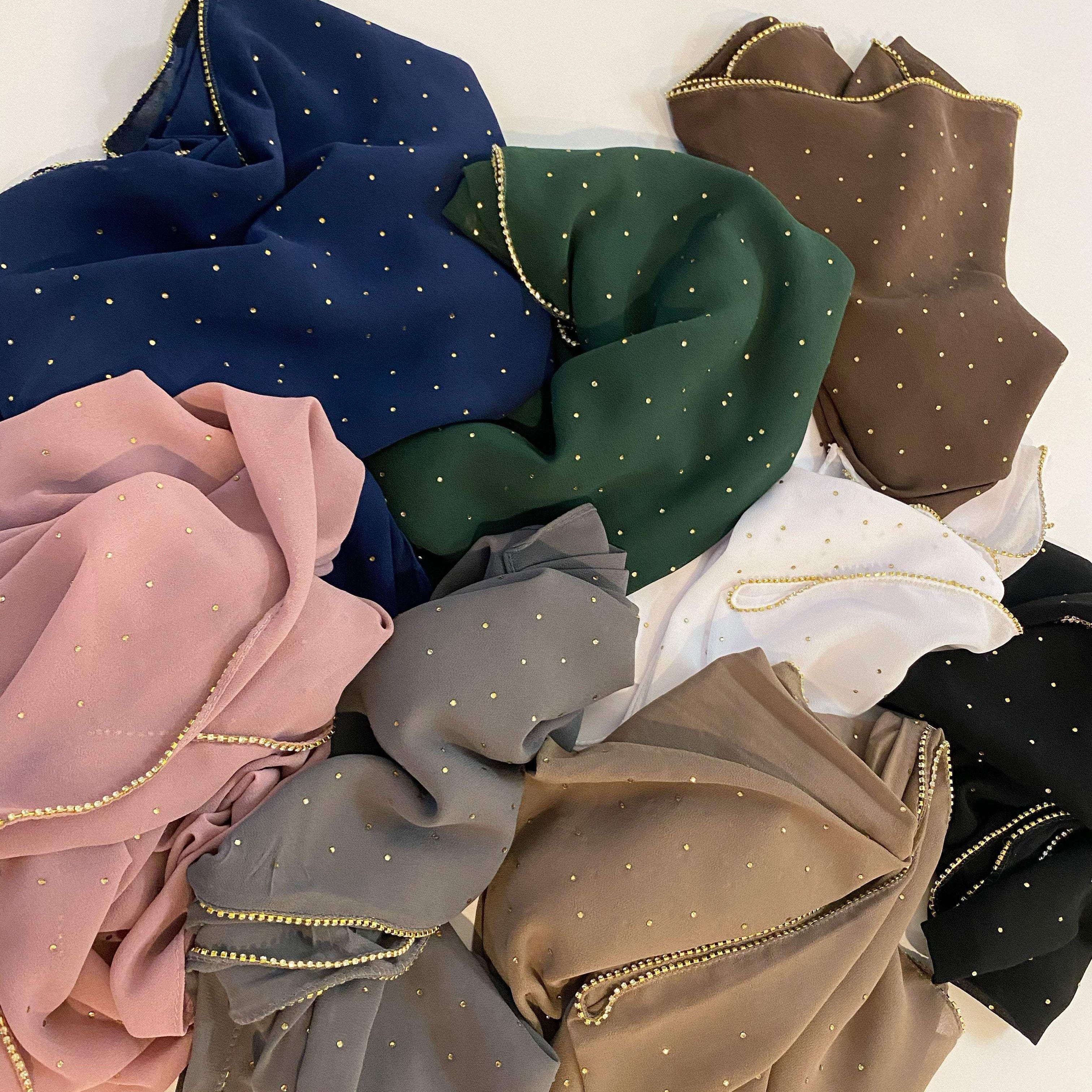 Diamant mousseline de soie Hijabs foulards femmes châles musulmans strass foulard enveloppes Turban vêtements islamiques solide Bandana Bufandas