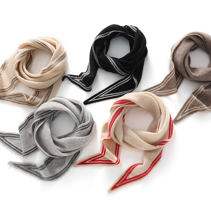 Écharpe Triangulaire 100% Cachemire pour Femme, Petit Châle, Cache-Cou, Rayé, Polyvalent, Capot, Pashmina, Accessoire en Tricot Doux, Printemps