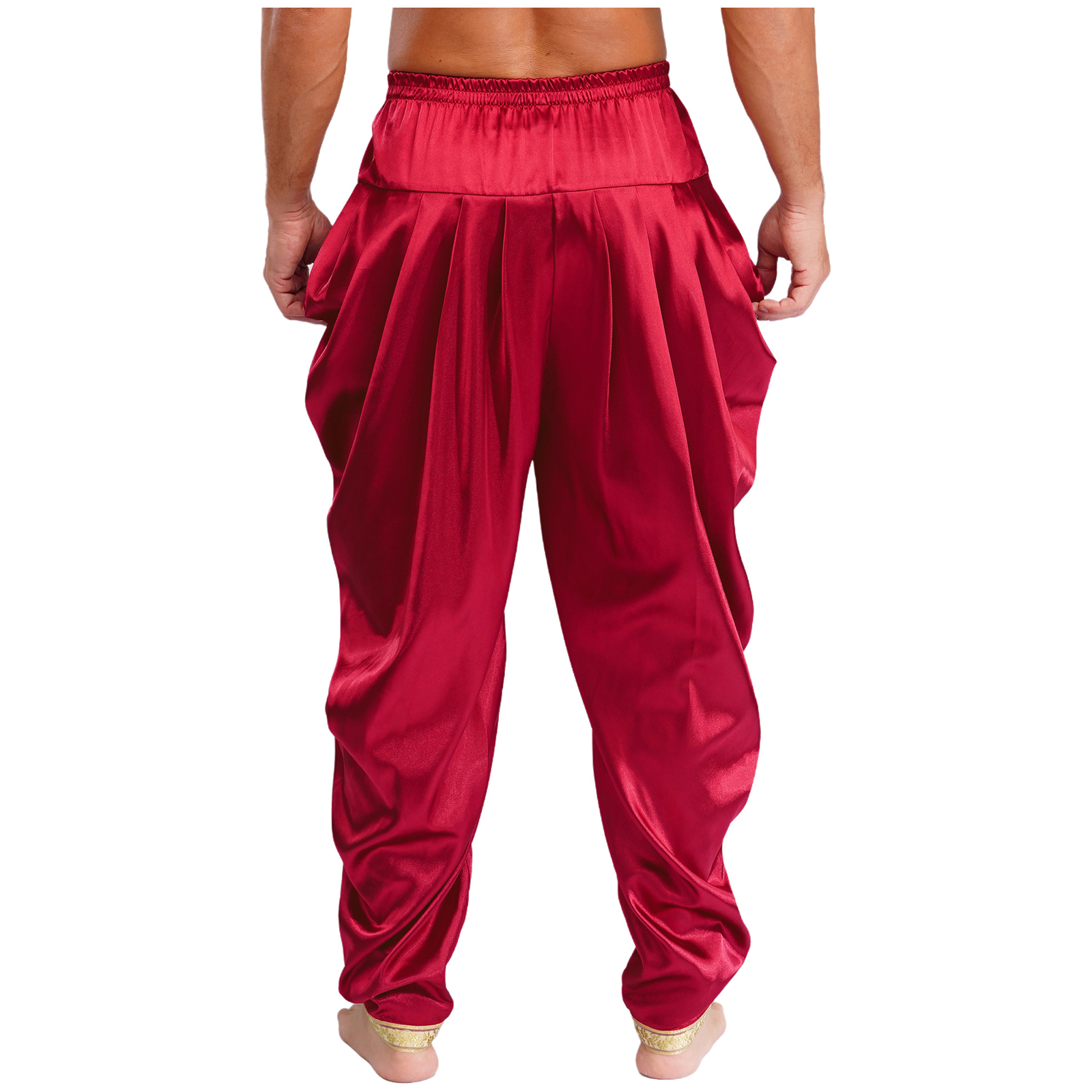 Costume arabe en Satin pour hommes, pantalon Dhoti décontracté, taille élastique, drapé, Baggy, pour Halloween, pharaon égyptien, Cosplay