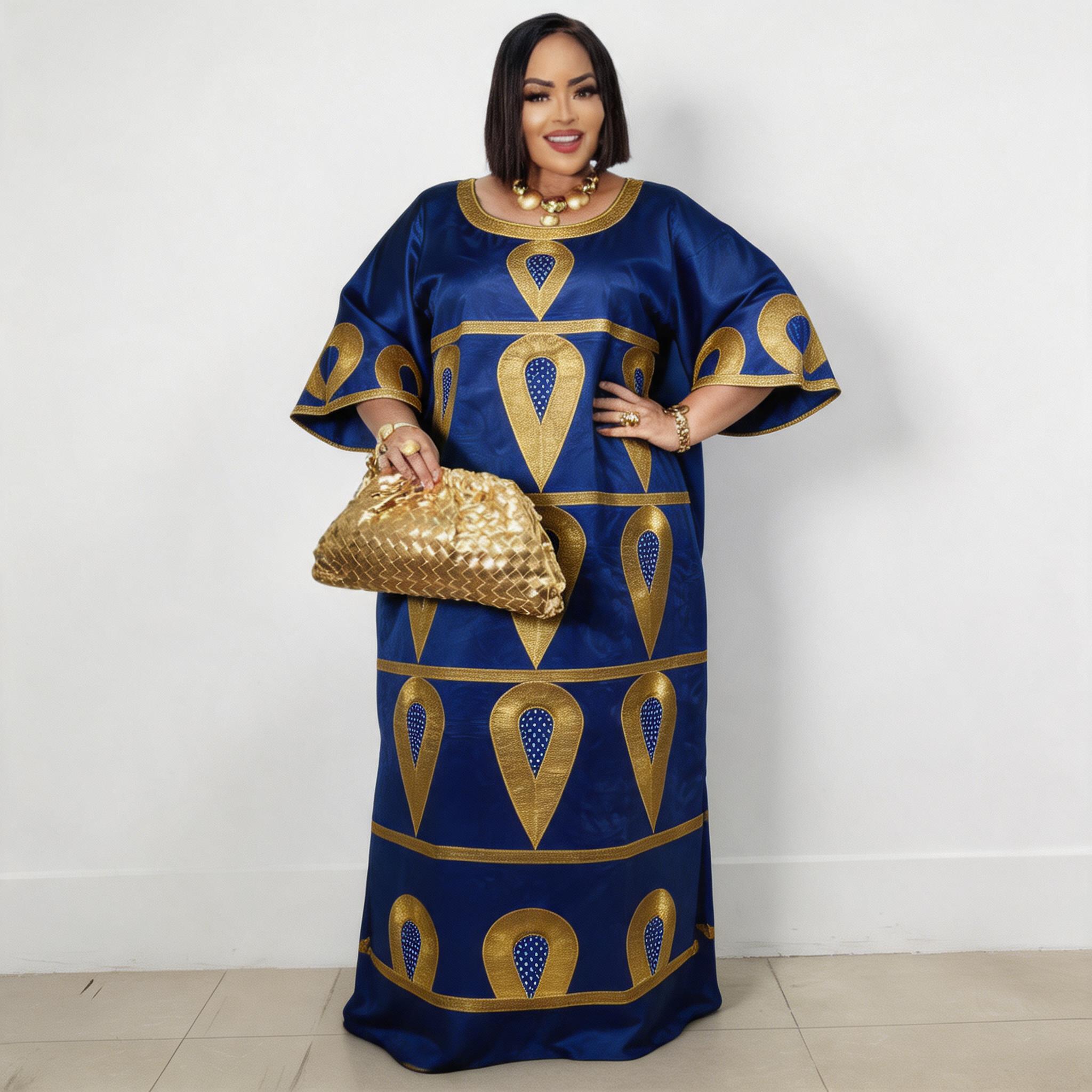 Robes africaines pour femmes grande taille, robe longue avec écharpe, design brodé Bazin Riche
