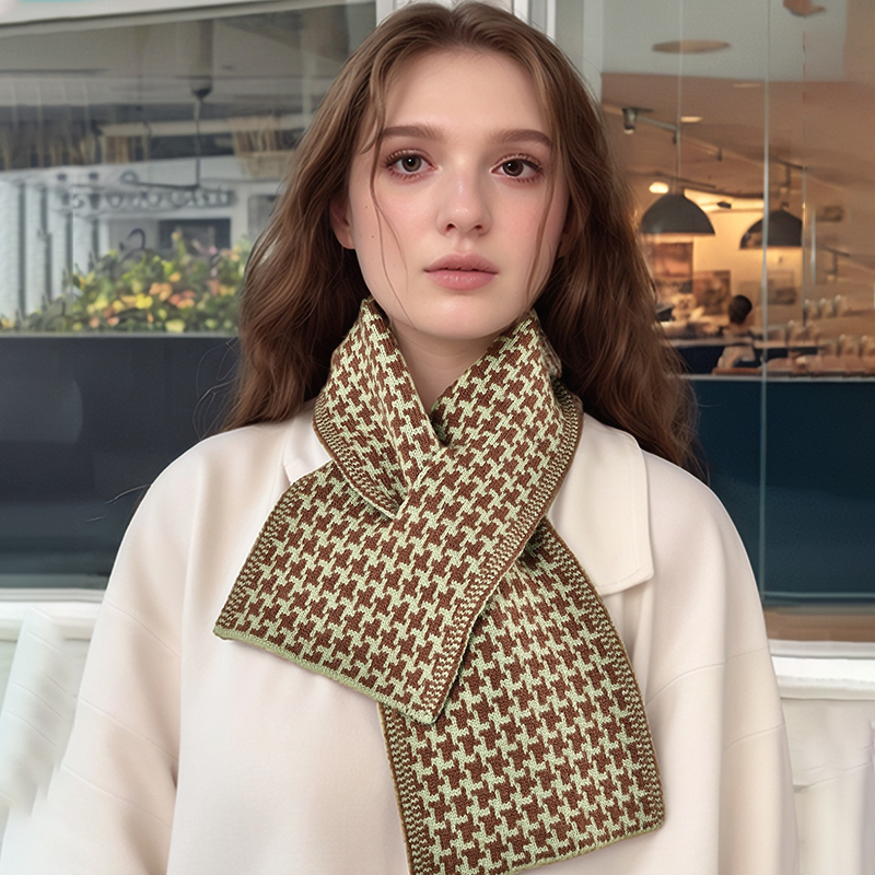 Écharpe pied-de-poule à carreaux pour femme, marque de luxe, long et maigre, petit foulard, mode féminine, hiver