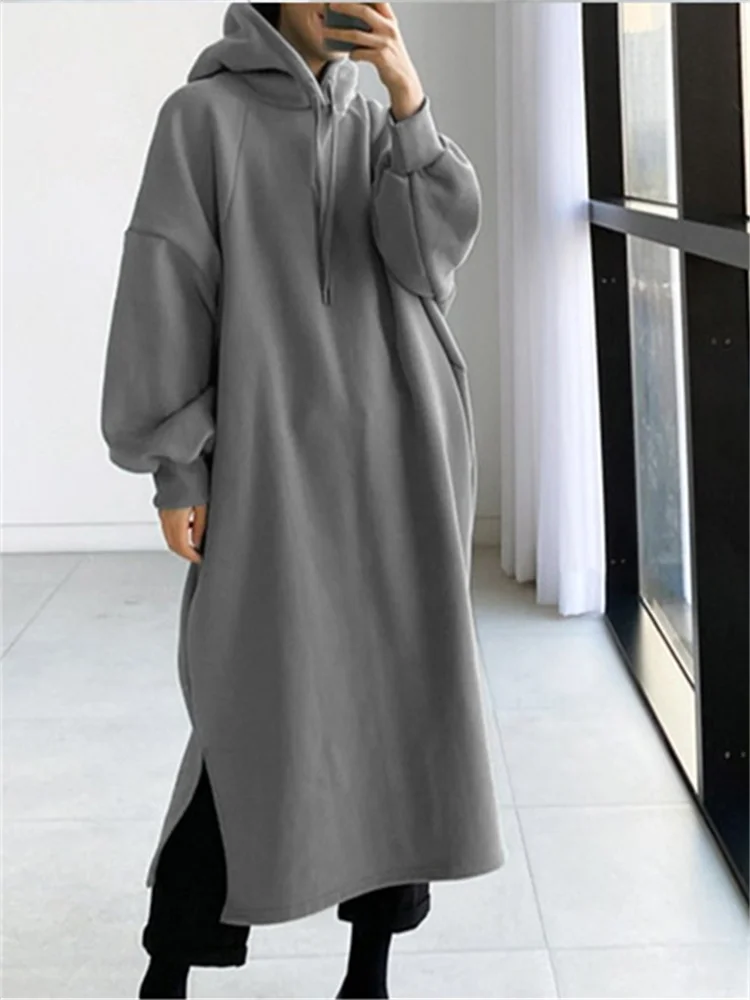 Sweats à capuche longs doublés sourire pour femmes, pull à capuche monochrome, manches longues, mode décontractée, automne et hiver, PVD féminin, Y-Y2K