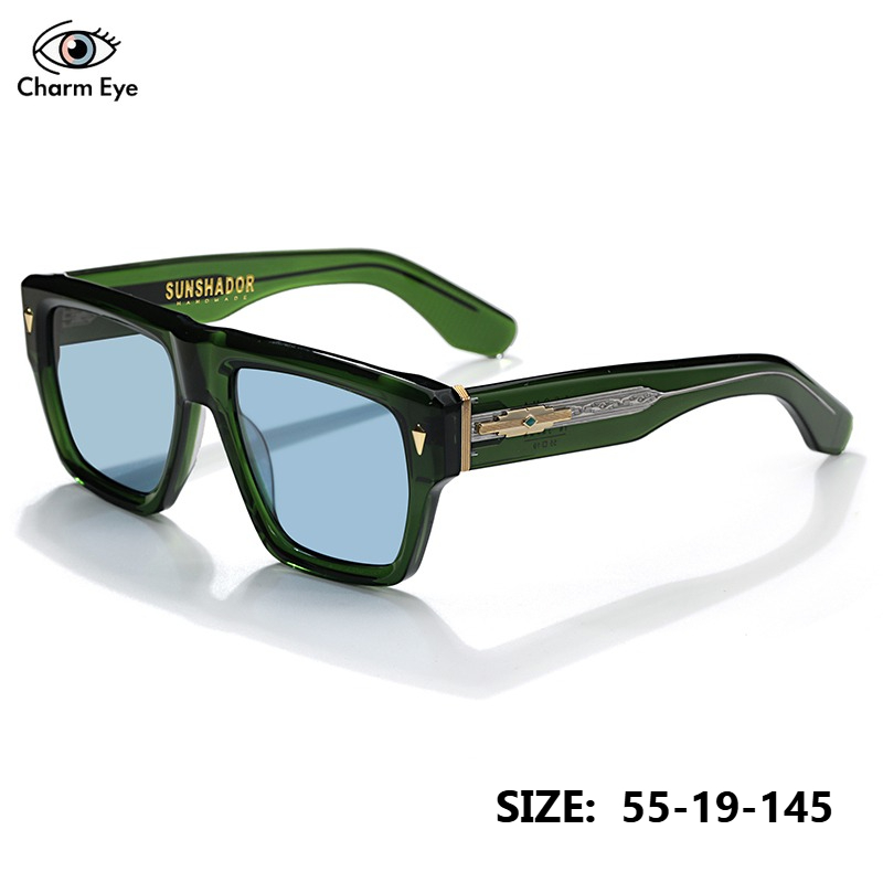 Nouveaux hommes lunettes de soleil cadre vert lentille bleue acétate carré marque de mode SACOMA conduite extérieure UV400 femmes lunettes de soleil de haute qualité