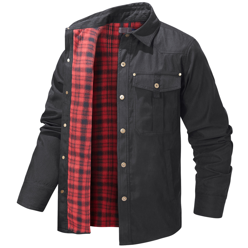 Chemise à carreaux en glouton pour hommes, veste décontractée, revers rétro, chemises chaudes en coton, coupe-vent, vêtements de printemps et d'automne