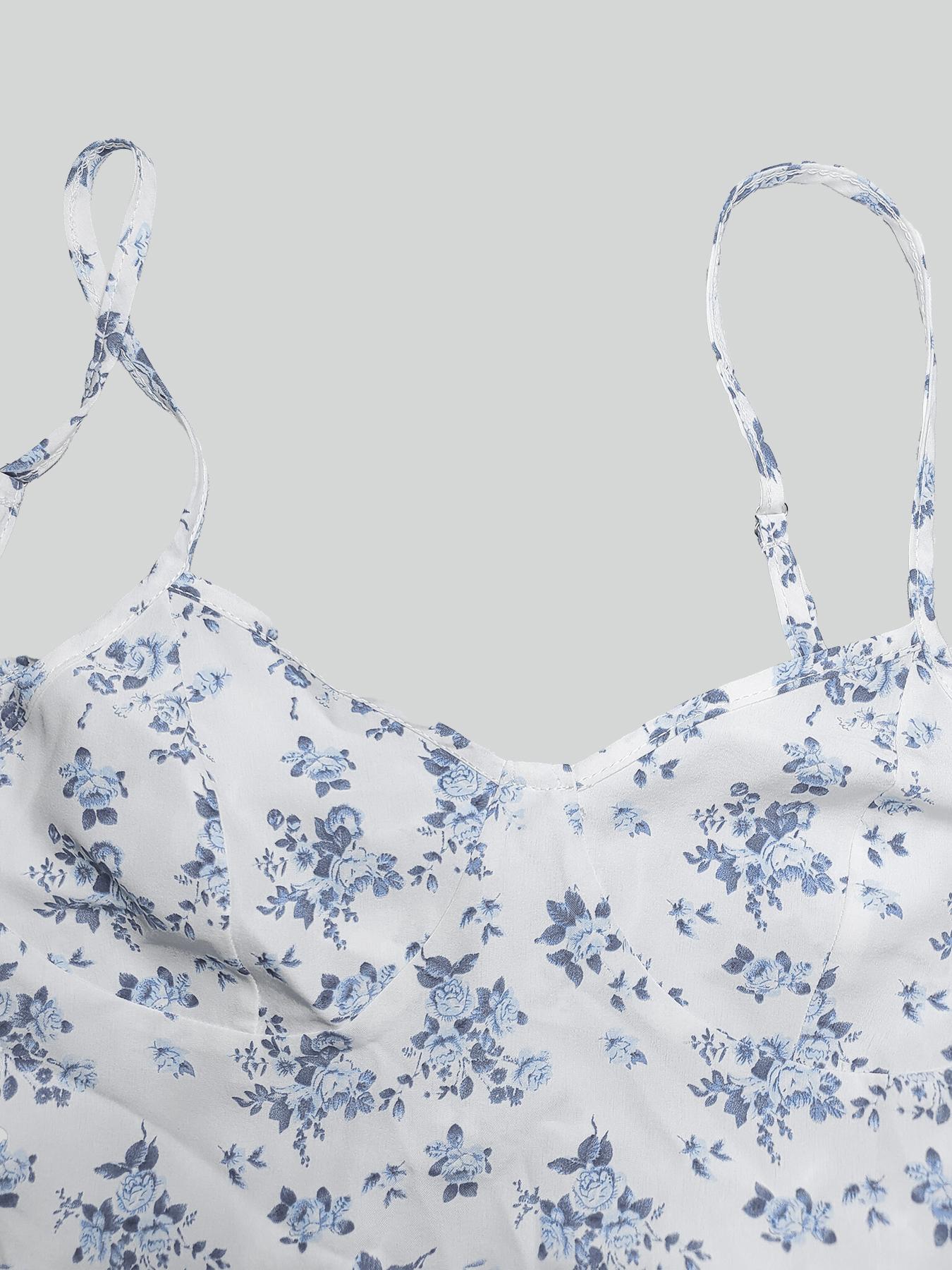 Robe à bretelles imprimé Floral pour femmes, jupe décontractée à bord froncé, adaptée à un usage quotidien décontracté, robe pour dames