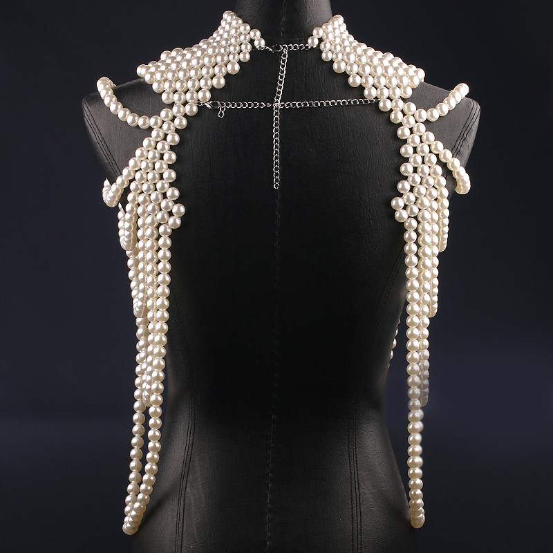 Femmes perle châle colliers corps chaîne Clubwear Cocktail débardeurs Sexy perlé soutien-gorge châle gland fête haut court grandes vêtements
