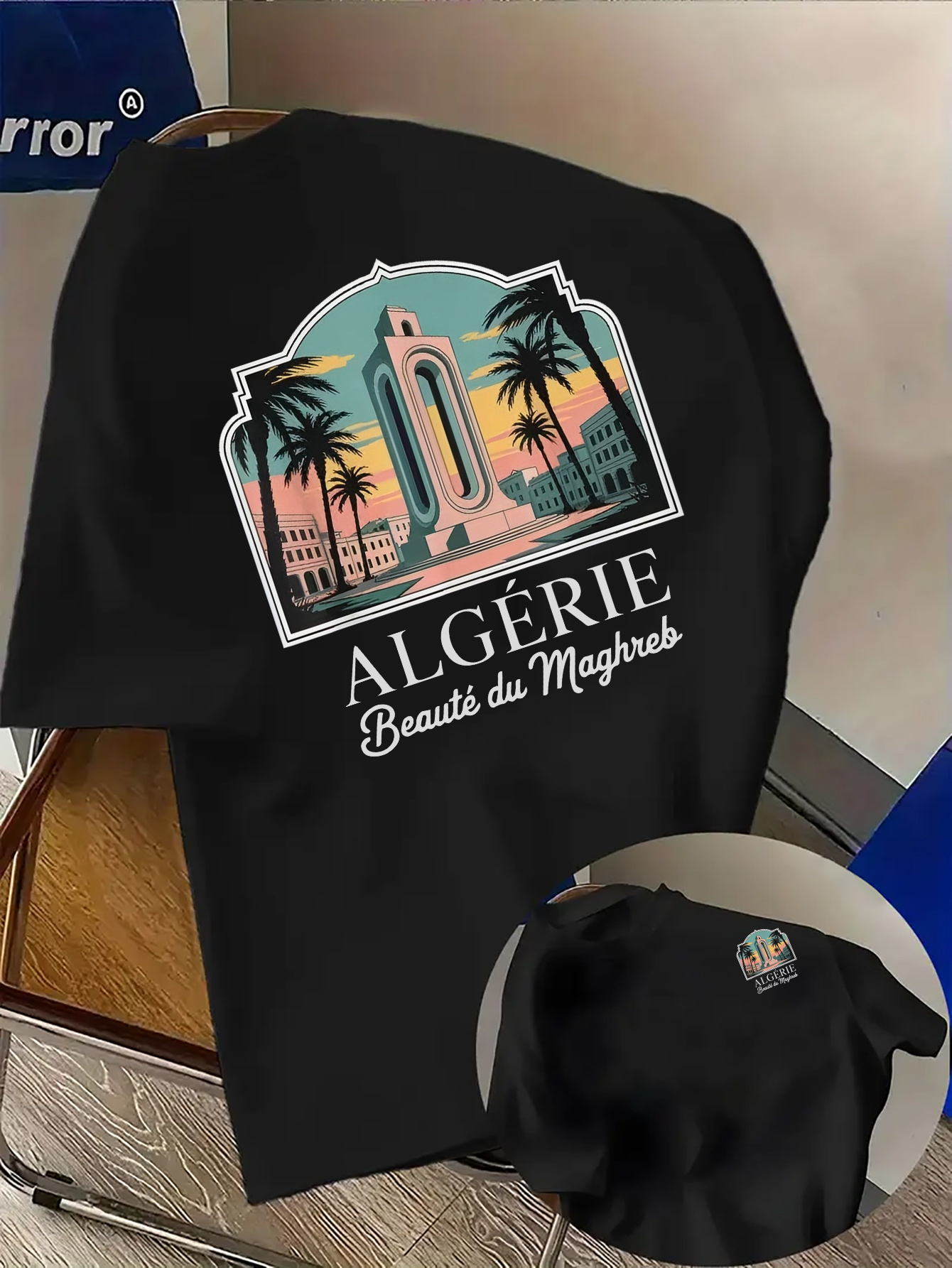 T-shirt d'été pour homme de style maghrébin avec le logo « Algérie » sur un haut à col rond respirant, anti-humidité et coupe ample