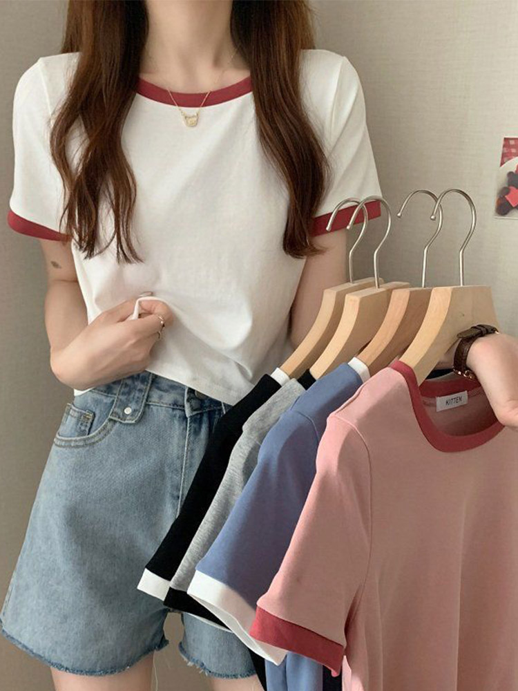 2025 tout nouveau T-Shirt femme col rond T-Shirt court femmes T-Shirt femme T-Shirt hauts t-shirts bas mince jeune Style chemises pour femme