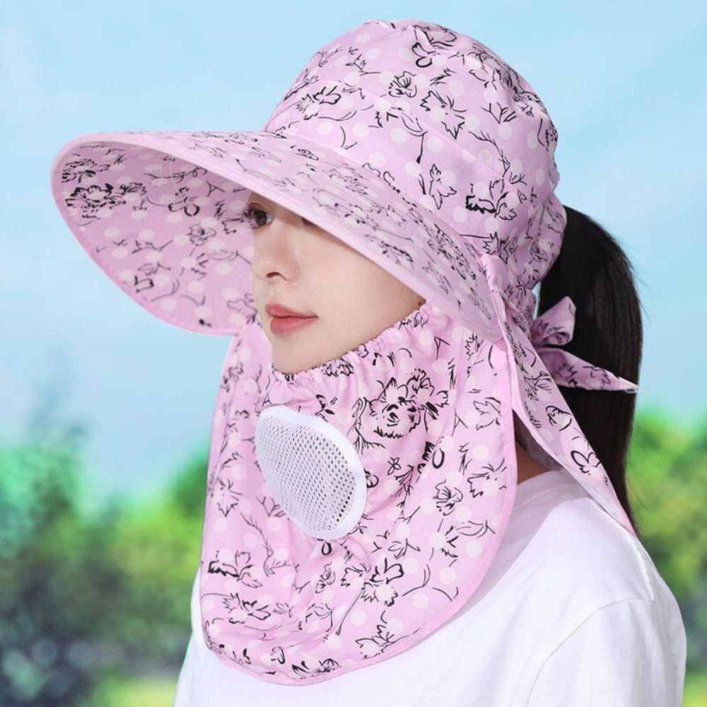 Chapeau de soleil à large bord avec masque facial intégré, respirant, protection UV, pour la cueillette du thé, chapeau de travail, entièrement enveloppant, léger, style pêcheur, pour l'été et les activités de plein air