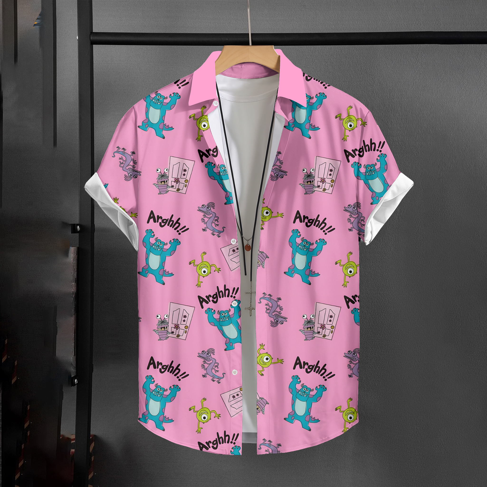 Chemise de plage hawaïenne à manches courtes pour hommes, motif dessin animé, nouvelle impression 3D Monsters, Inc. Vêtements pour hommes tendance