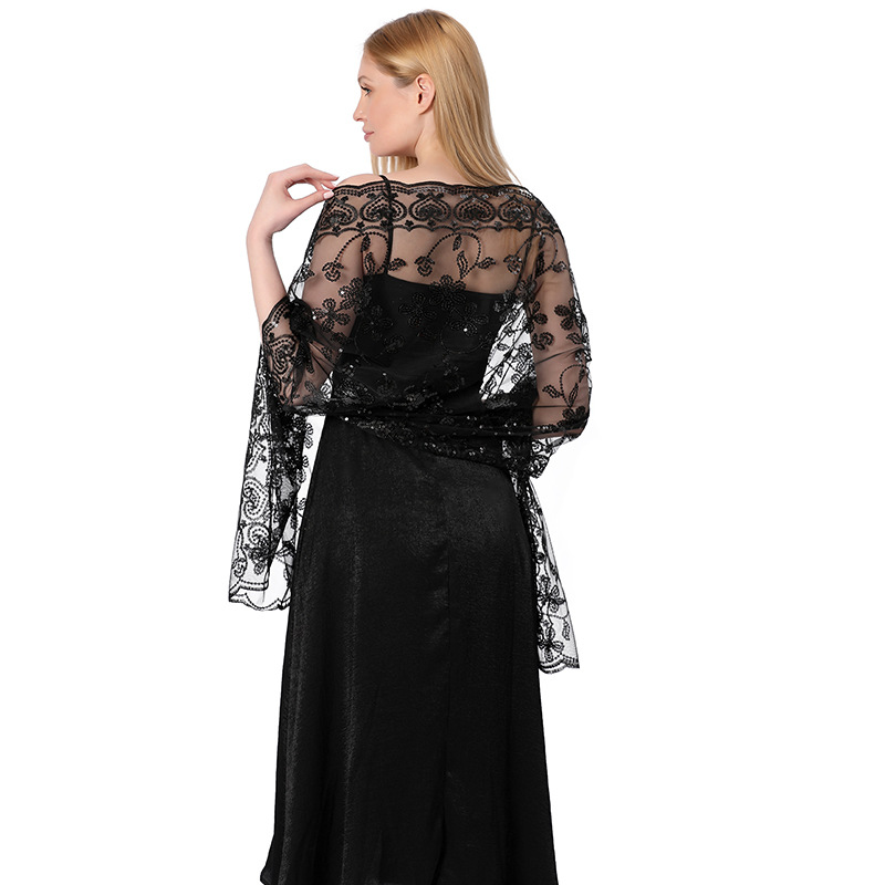 Femmes élégantes broderie florale paillettes châles pour robes de soirée châle mariée mariage Cape femme enveloppes épaule écharpe