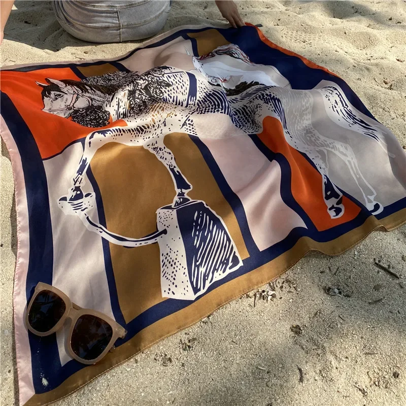 1 pièce 90x90cm – Nouvelle écharpe carrée grande taille version coréenne printemps-automne, imitation soie, foulard, bandana, bandeau tendance