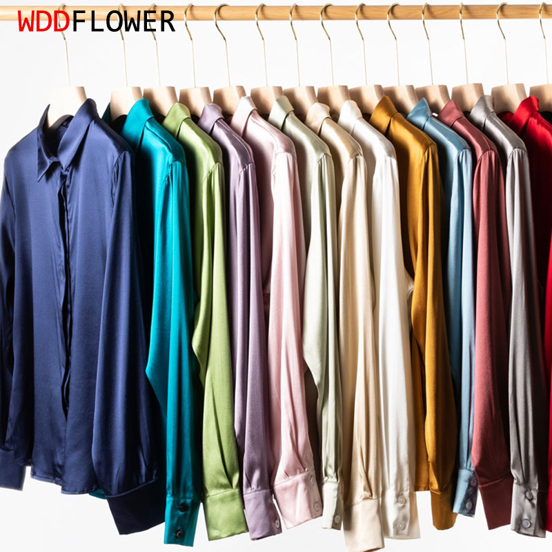 Mulberry-Chemisier à manches longues en satin pour femme, haut de bureau, boutons vers le bas, travail, M, L, XL, MM161, Inj93% IQUE dex, 19 Momme, 7%