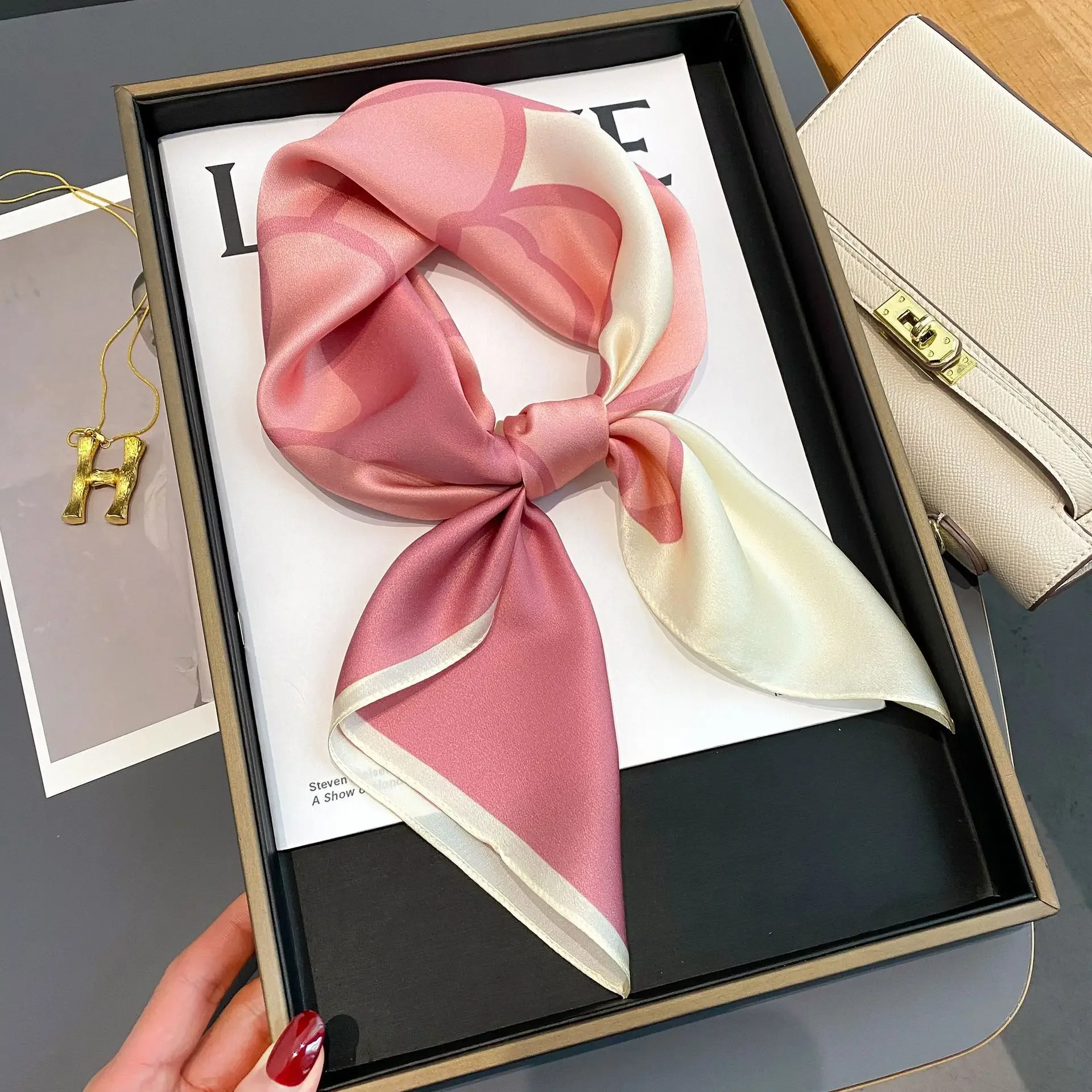 70cm foulard en soie femmes mode soie Satin foulard femme cheveux cravates bandeau cheveux ornement femme Bandana sac foulards