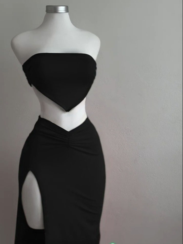 Ensemble 2 pièces pour femmes, haut court, dos nu, jupe taille haute, Sexy, Slim Fit, robe mi-longue fendue, costumes tubulaires, ensembles de Club de fête, été
