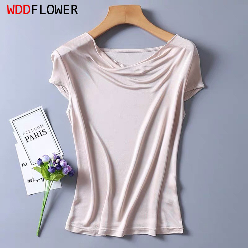 T-shirt col drapé femme 50% inj50% tricot viscose top 8 couleurs M-2XL SJ305