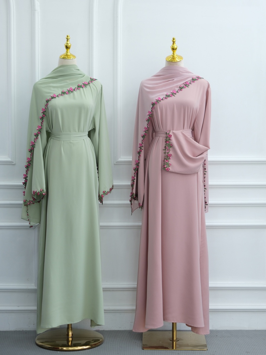 Robe Abaya pour femmes musulmanes de Dubaï avec hijab, broderie florale africaine, patchwork, longues robes, kaftan, robe femme, ensemble de vêtements islamiques