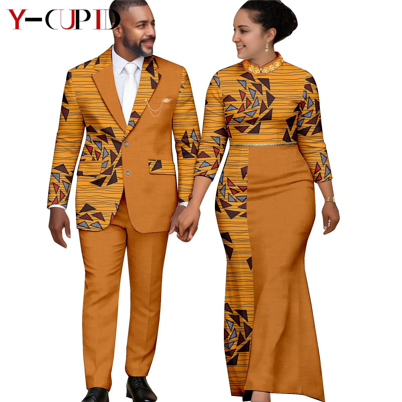 Robes longues élégantes à imprimé africain pour femmes, vêtements assortis pour couples, costumes Dashiki pour hommes, ensembles veste et pantalon Ankara 26C013