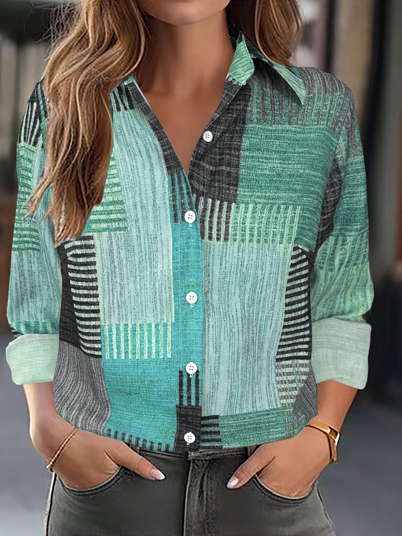 Chemisier Patchwork élégant pour femmes, chemise décontractée à manches longues pour printemps et automne, vêtements pour femmes y2k