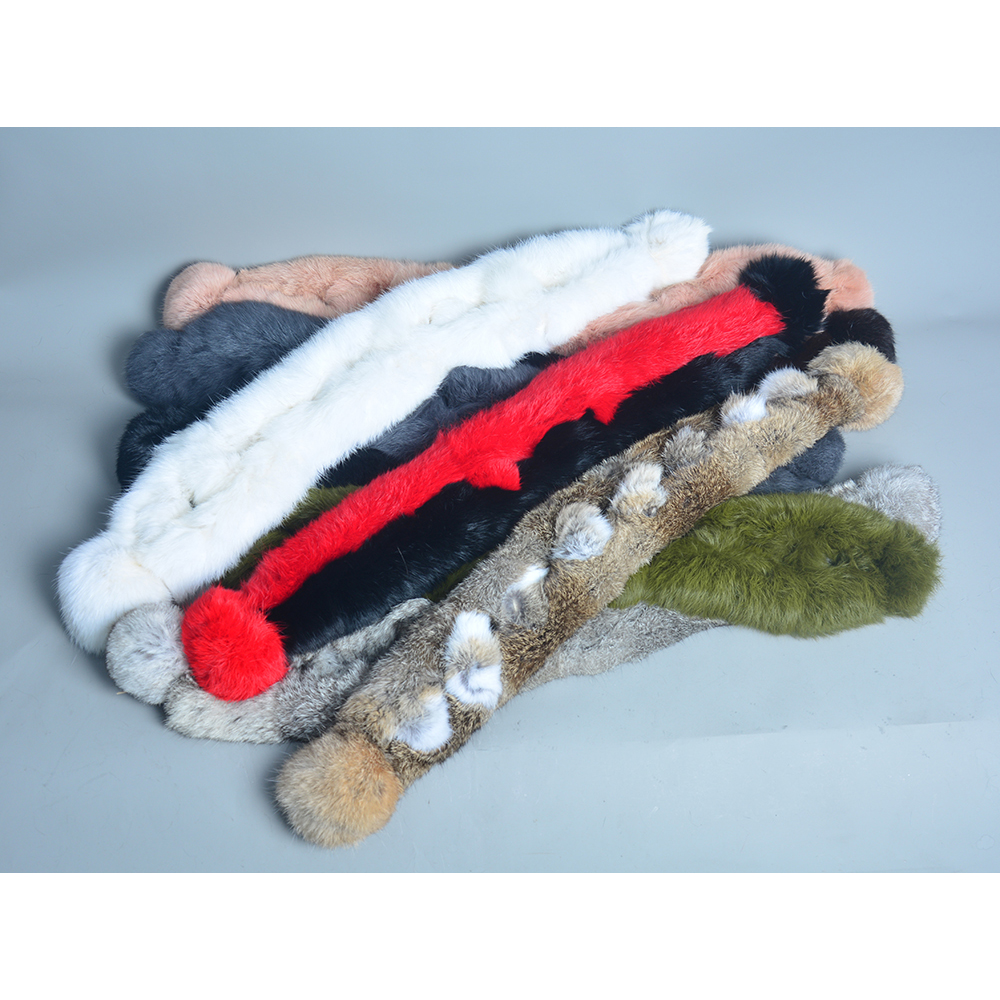 Nouvelle Écharpe en Véritable Fourrure de Lapin Russe pour Femme 2026 – Châle Hiver Chaud en Fourrure Naturelle avec Pompons Moelleux