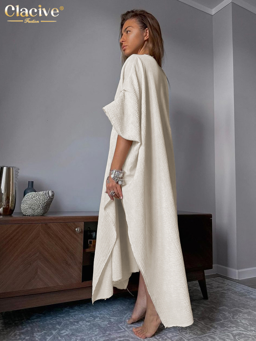 ClacMarkets-Robe décontractée en coton abricot pour femme, demi-manches, longueur de rinçage, élégante robe femme classique, mode 2024