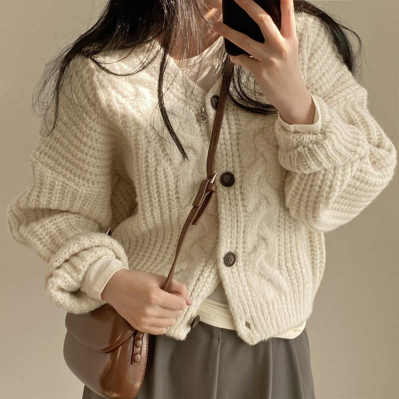 Mode hiver chaud à manches longues femmes v-nek lâche Cardigan pull automne élégant couleur unie décontracté haut tricoté
